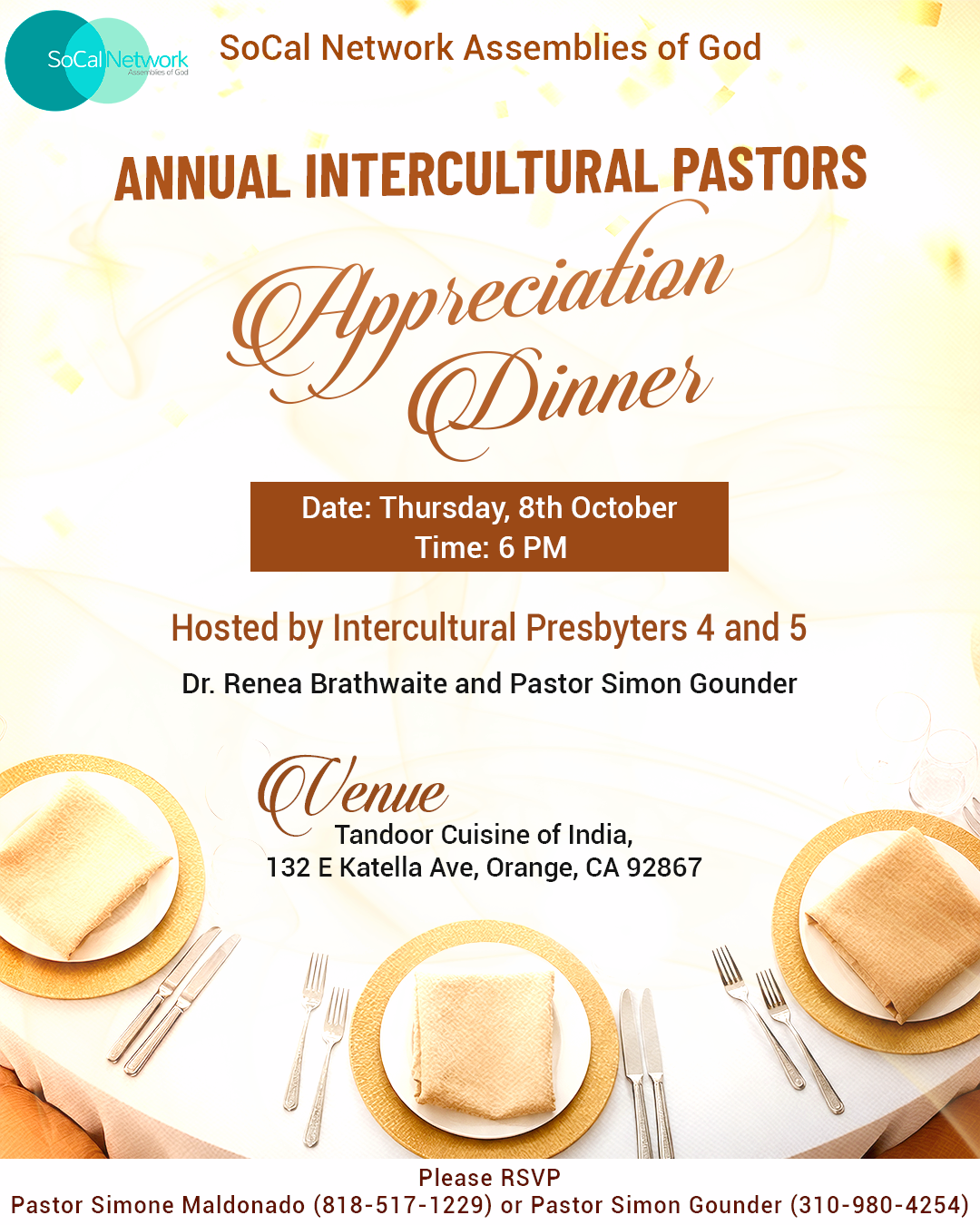 Annual Intercultural Pastors Appreciation Dinner invitation